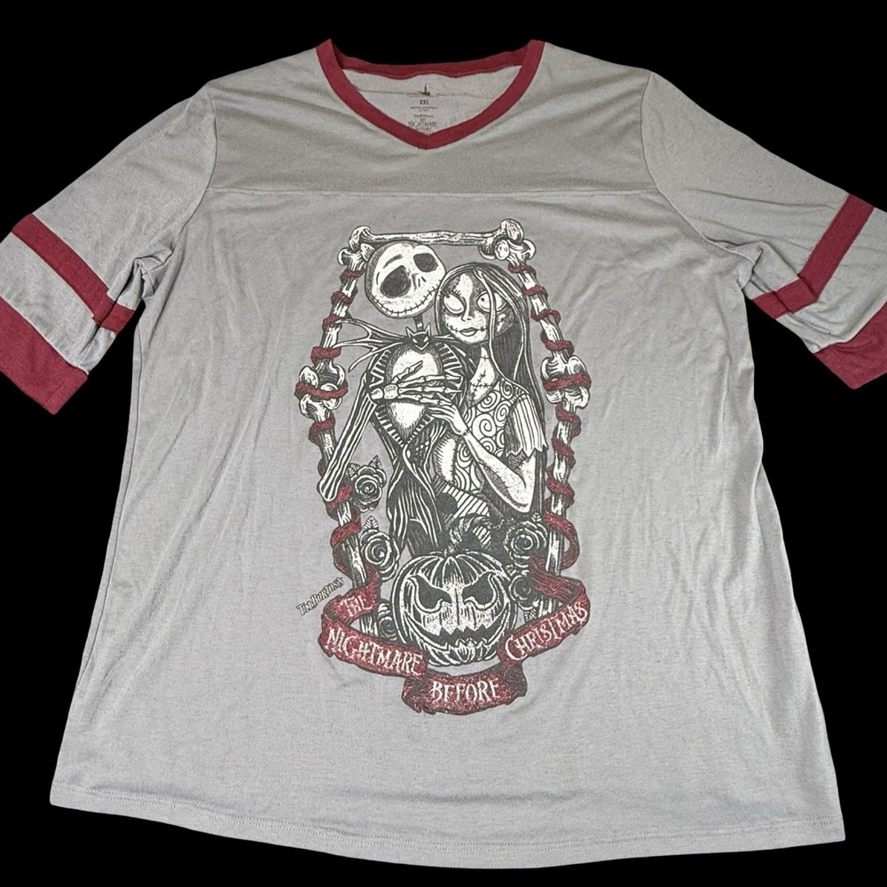 Disney Parks Jack & Sally Nightmare Before Christmas Quarter Sleeve Ringer XXL - Picture 2 of 16
